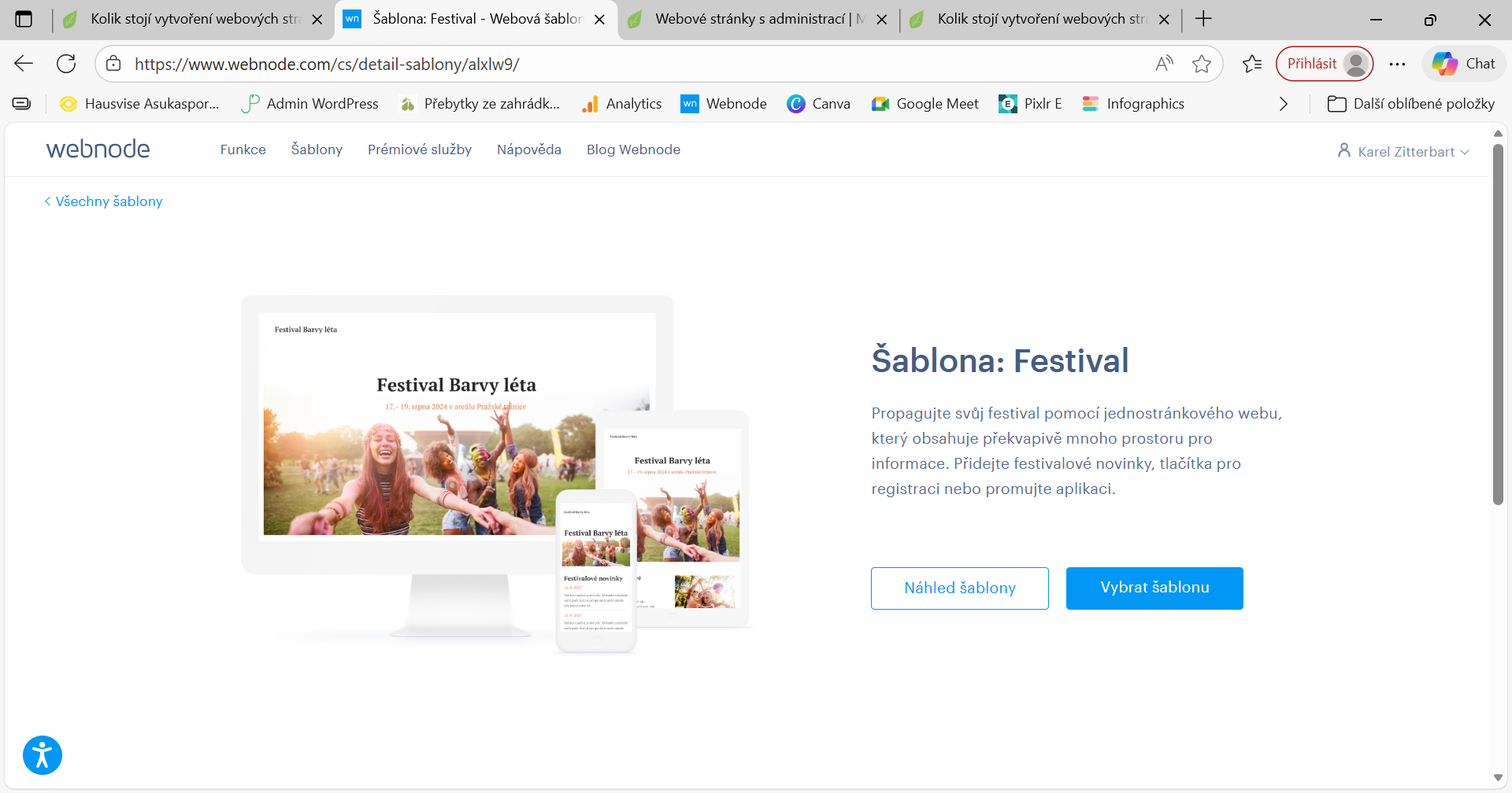 Jednostránkový web (webová vizitka) šablonami Webnode