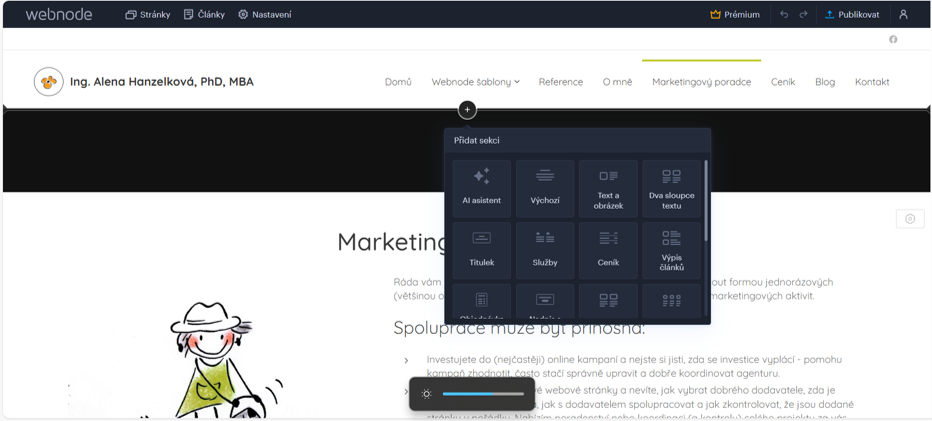 Webnode - jednodychý "drag and drop" editor