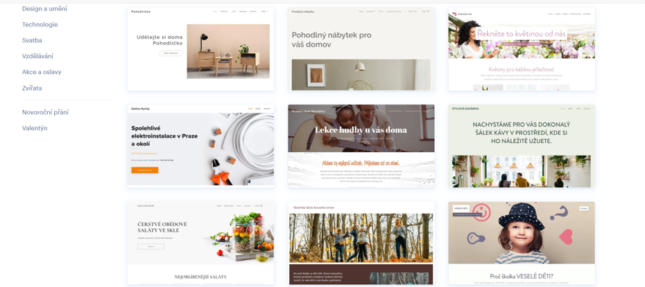 Webnode - příklady šablon - vzhled i strukturu šablon lze výrazně upravit