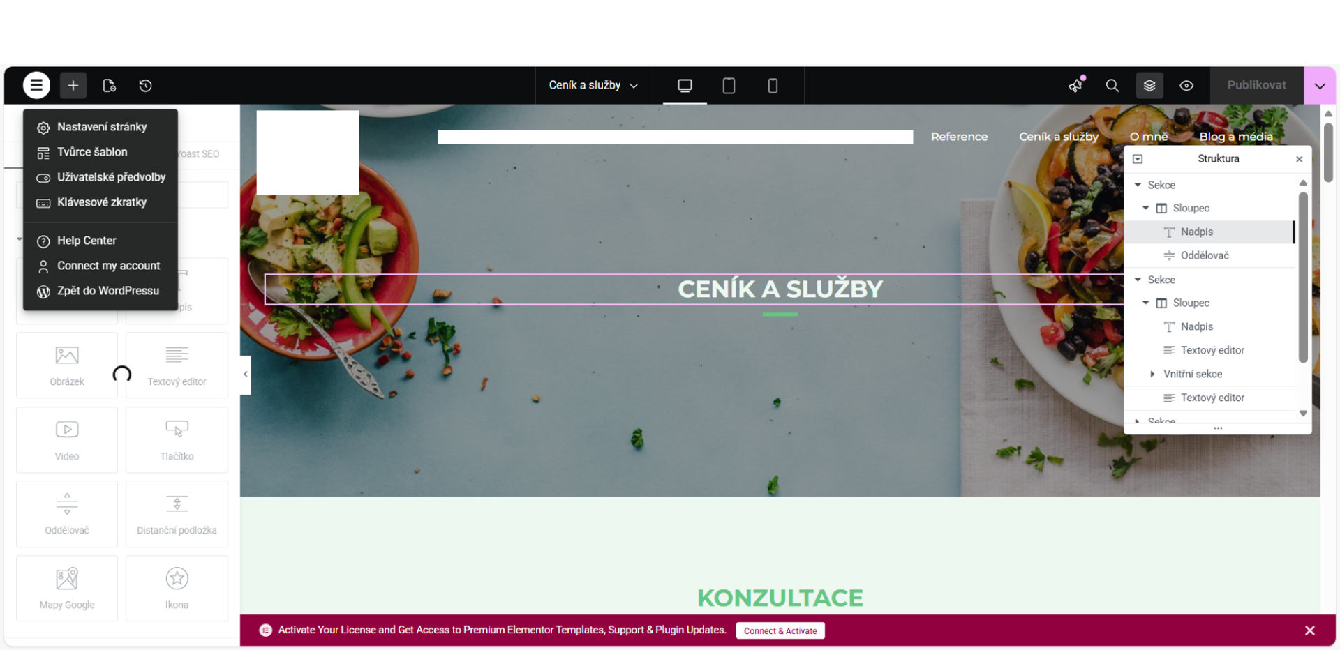 Redakční systém Wordpress - s blokovým editorem Elementor