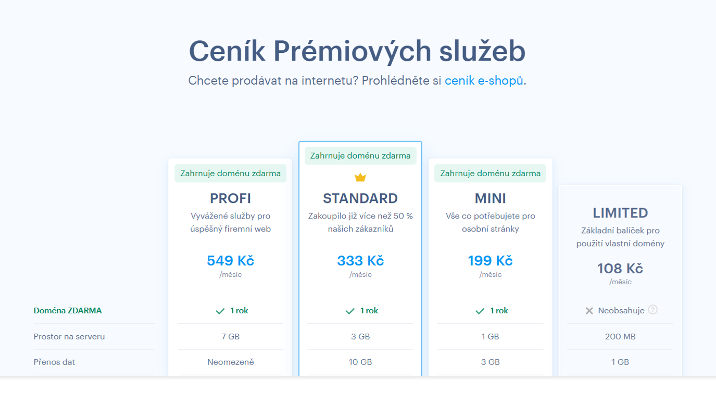 Webnode - ceník - příznivé ceny za provoz stránek
