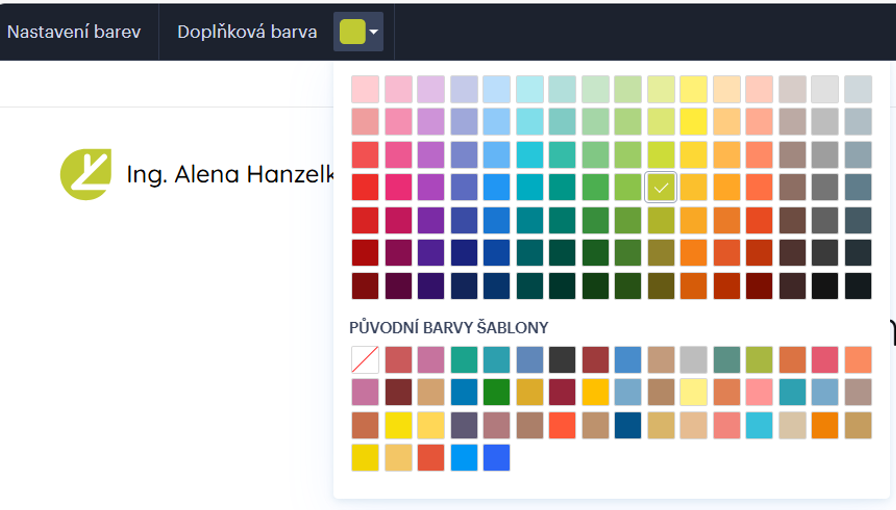 Webnode - barevná paleta je předdefinovaná