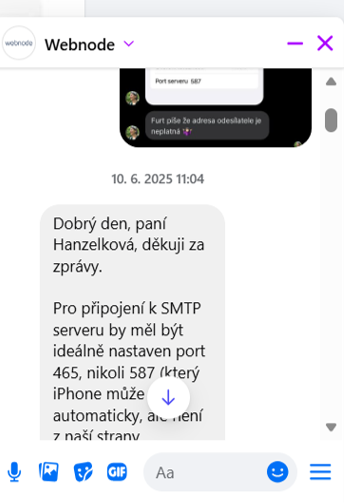 Uživatelské podpora Webnode na Facebooku (Messenger)