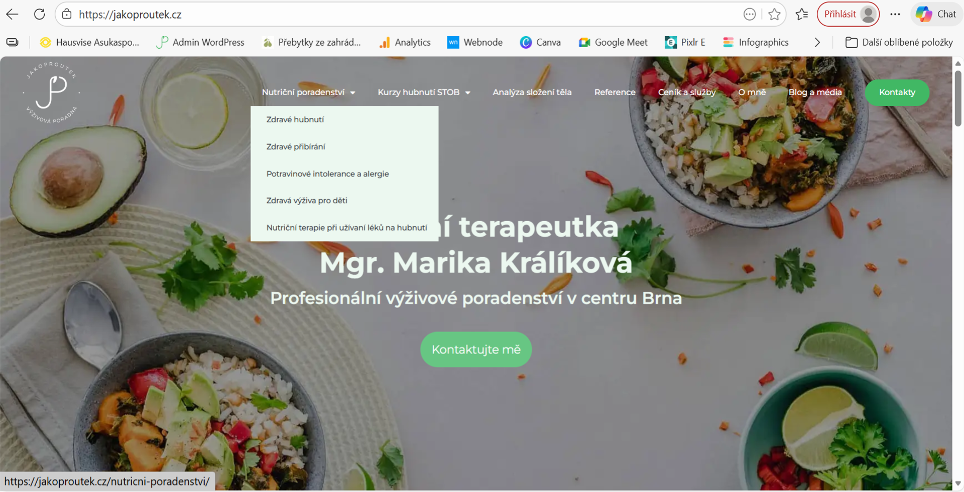 Webové stránky nutriční poradny v Brně (běžného rozsahu) vytvořené šablonami WordPress
