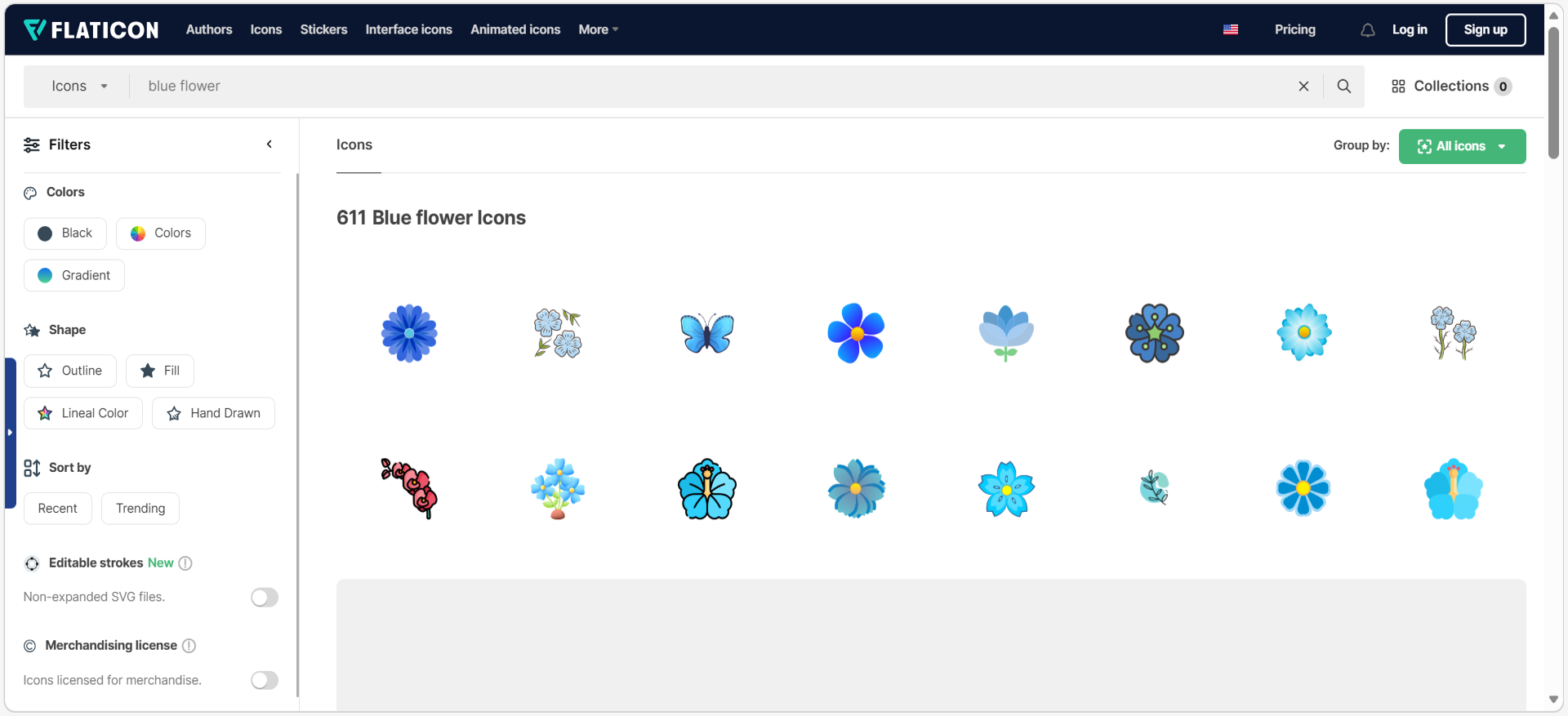 Bezplatná databáze ikon Falticon.com - výsledky vyhledávání na klíčové slovo "modrá květina"