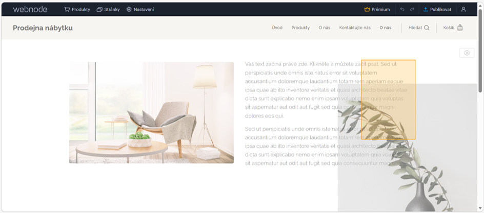 Oranžový čtverec označuje místo v bloku textu, kam je možné obrázek také přesunout. 