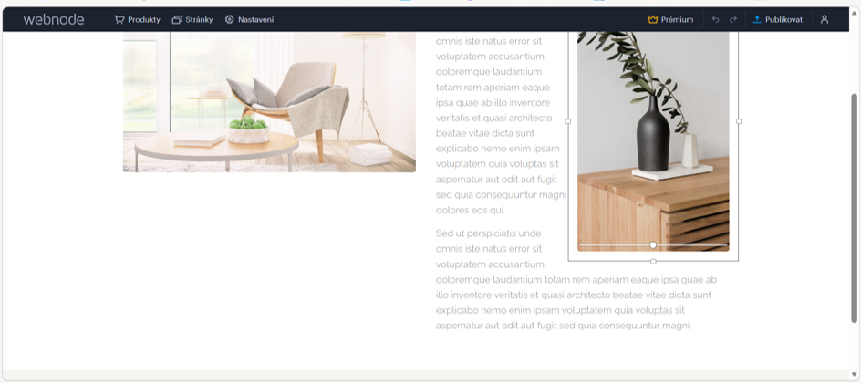Uchopením okrajů obrázku myší můžete upravit jeho velikost - obrázek změtšit nebo změnšit. Osou s posuvníkem pak upravit zobrazený výřez. 