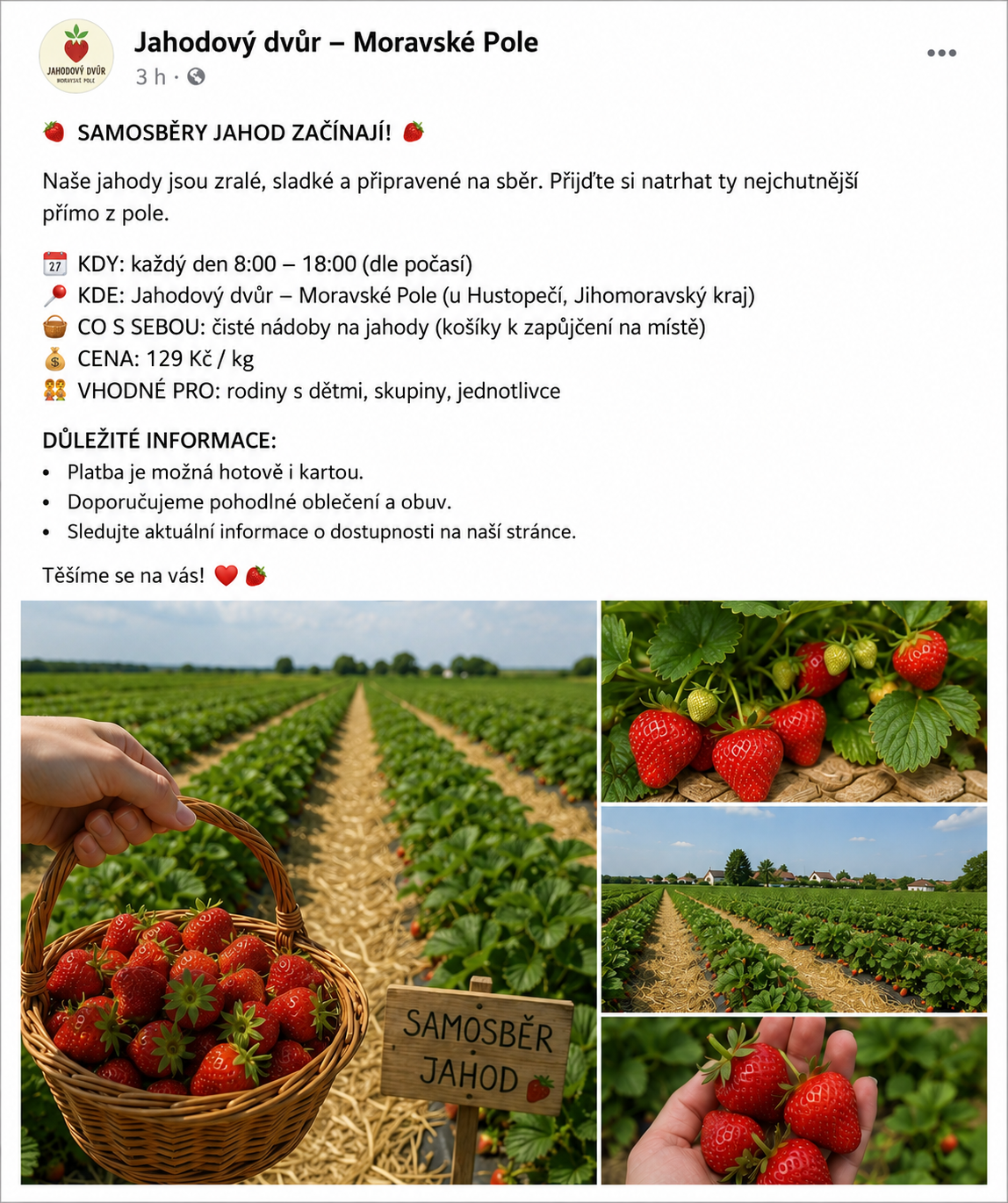 Text příspěvku na Facebook generovaný AI