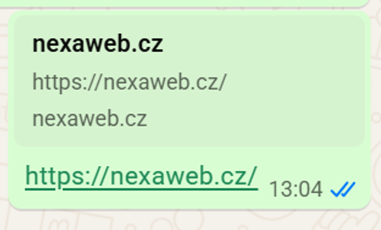 Webová stránka, bez nastavení náhledového obrázku - sdílení stránky na WhatsApp. Podceňování náhledových obrázků pro sociální sítě (Open Graph tagy)