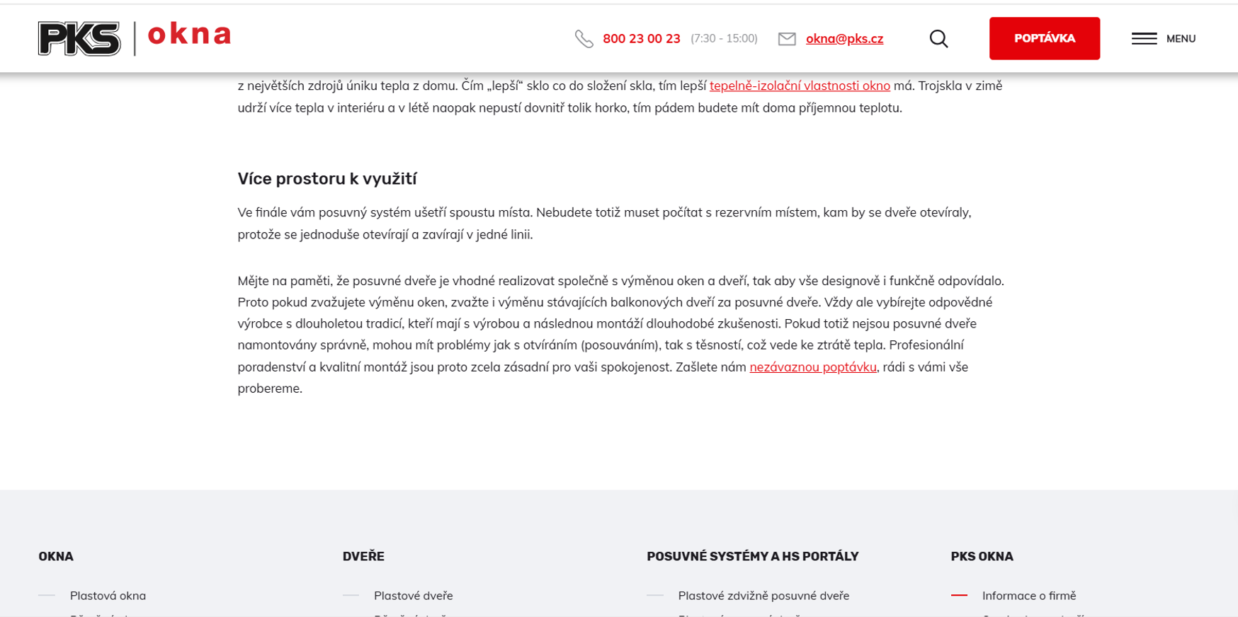 S chybějícím označením autora článku se můžete setkat i v článcích větších webů - zde článek na blogu známějšího výrobce oken. Příklad článku na blogu bez onačení autora, které snižje hodnocení ve vyhledávačích a je považováno za jednu ze základních SEO chyb. 